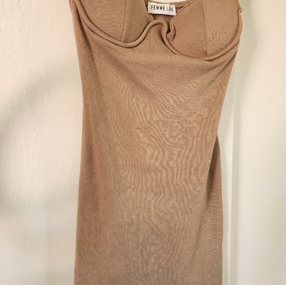 Ribbed Knit Brown Mini Dress - Picture 3 of 4